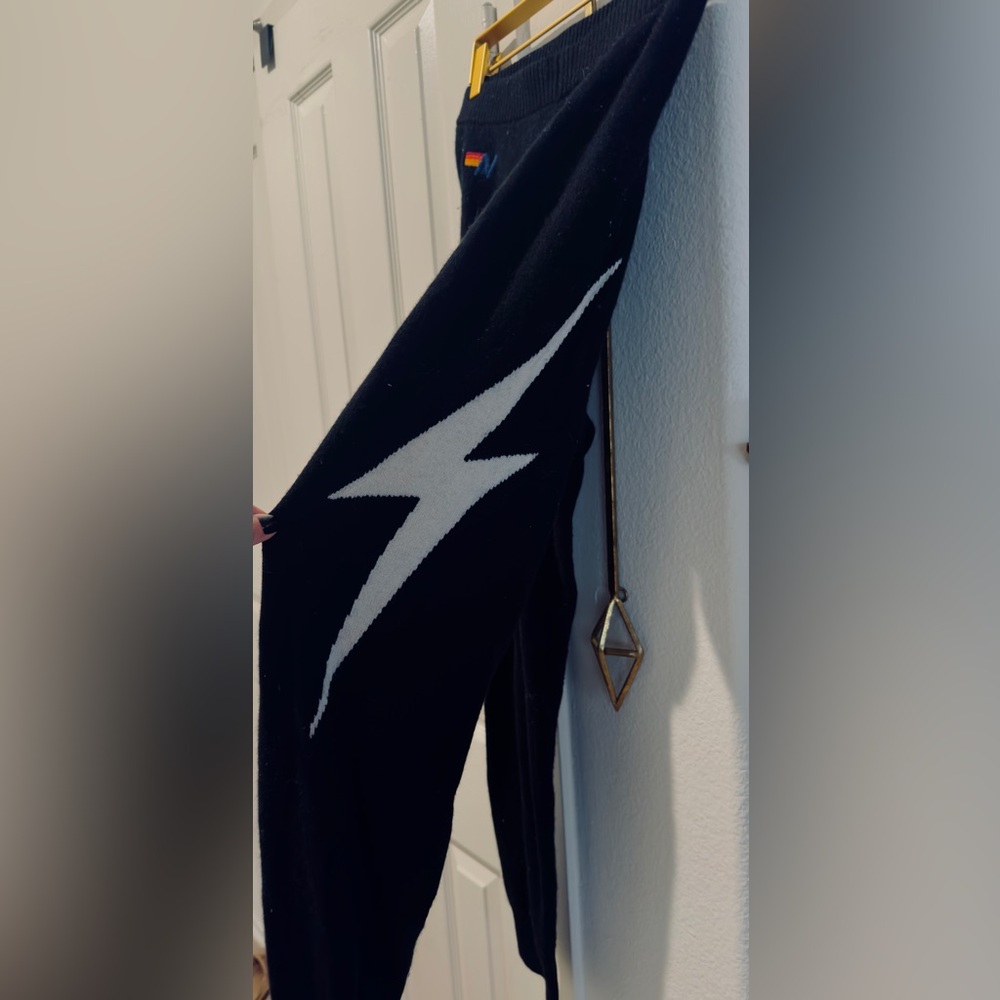 Black Pants with White Lightning Bolt Design - Picture 3 of 7